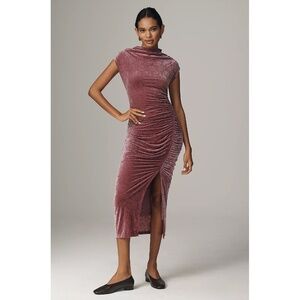 ANTHROPOLOGIE The Maya Ruched Cowl-Neck Dress: Mesh/Velvet Edition - LP (NWT)